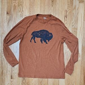 Rust Long Sleeve Shirt with Buffalo Print Men's M